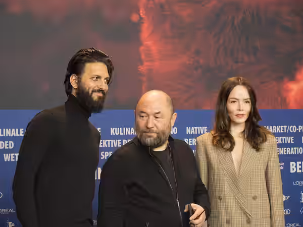 Press conference of Profile by Timur Bekmambetov at Berlinale 2018. Shazad Latif, Timur Bekmambetov, Valene Kane.