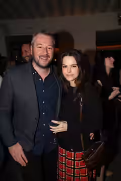 Telefilm Canada Feature Comedy Exchange participant Jason James with "Schitts' Creek" actress Emily Hampshire. Photos by: Jesse Grant (2015)