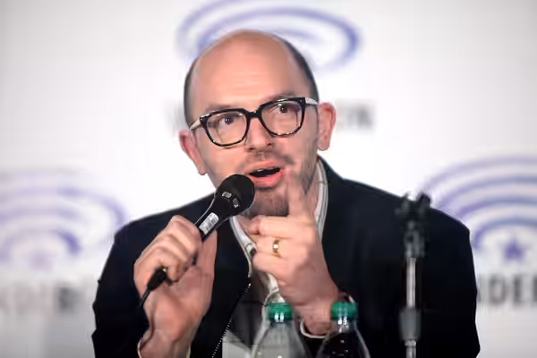 Paul Scheer speaking at the 2016 WonderCon, for "TV Guide Magazine's Fan Favorite Showrunners", at the Los Angeles Convention Center in Los Angeles, California.