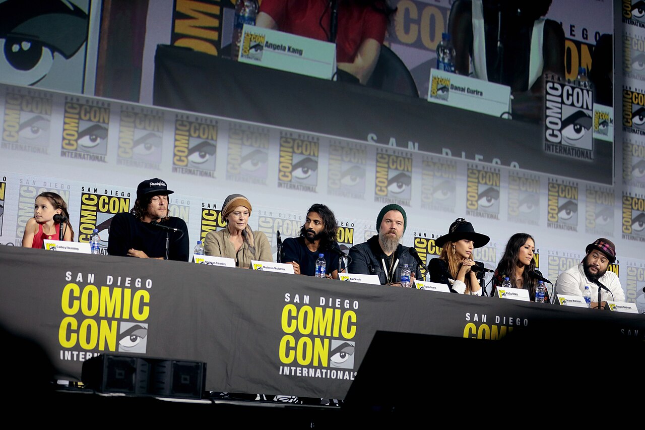 Cailey Fleming, Norman Reedus, Melissa McBride, Avi Nash, Ryan Hurst, Nadia Hilker, Eleanor Matsuura and Cooper Andrews speaking at the 2019 San Diego Comic Con