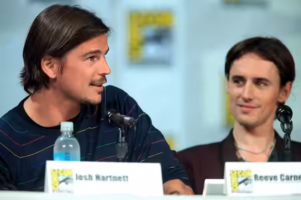 Josh Hartnett and Reeve Carney speaking at the 2014 San Diego Comic Con International, for "Penny Dreadful", at the San Diego Convention Center in San Diego, Ca