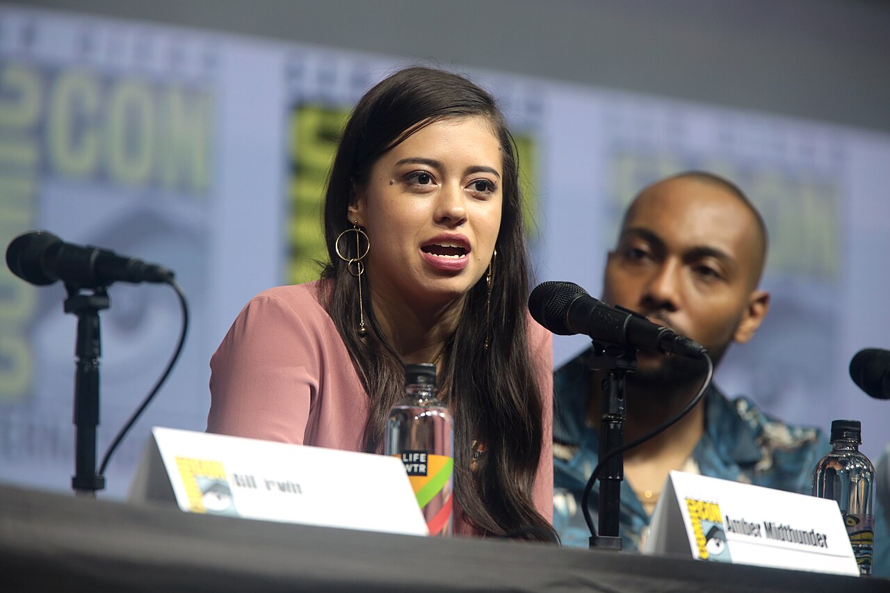 Amber Midthunder speaking at the 2018 San Diego Comic Con International, for "Legion", at the San Diego Convention Center in San Diego, California. Please attri