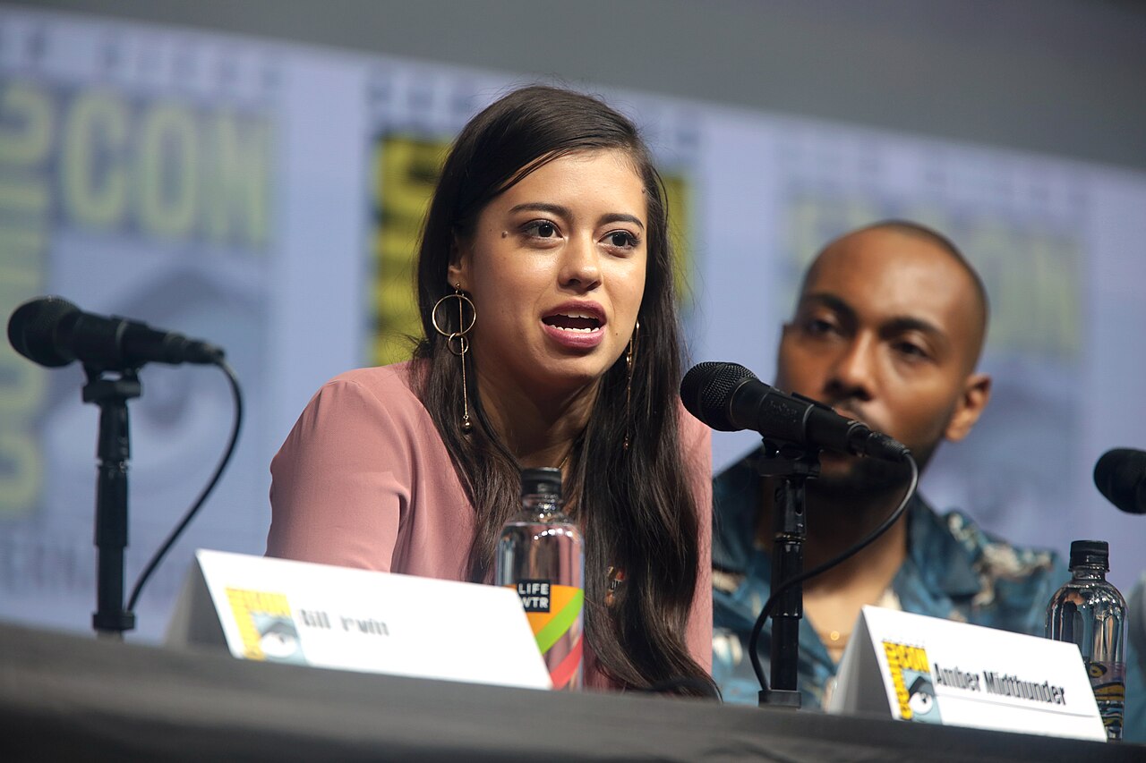 Amber Midthunder speaking at the 2018 San Diego Comic Con International, for "Legion", at the San Diego Convention Center in San Diego, California. Please attri