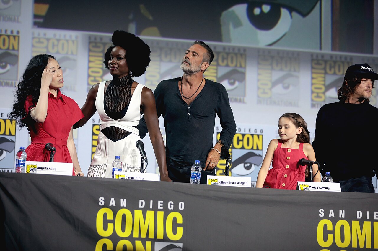 Angela Kang, Danai Gurira, Jeffrey Dean Morgan, Cailey Fleming and Norman Reedus speaking at the 2019 San Diego Comic Con International, for "The Walking Dead",