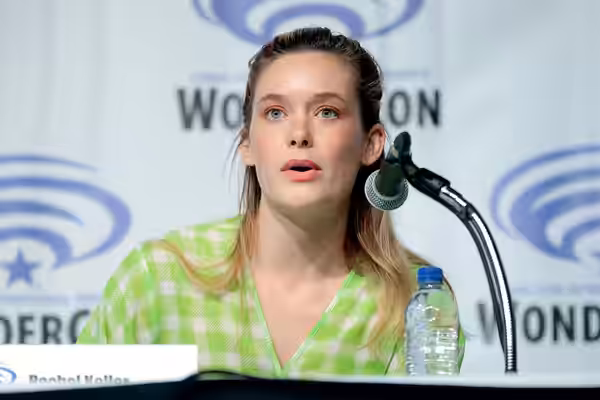 Rachel Keller speaking at the 2019 WonderCon, for "Legion", at the Anaheim Convention Center in Anaheim, California. Please attribute to Gage Skidmore if used e