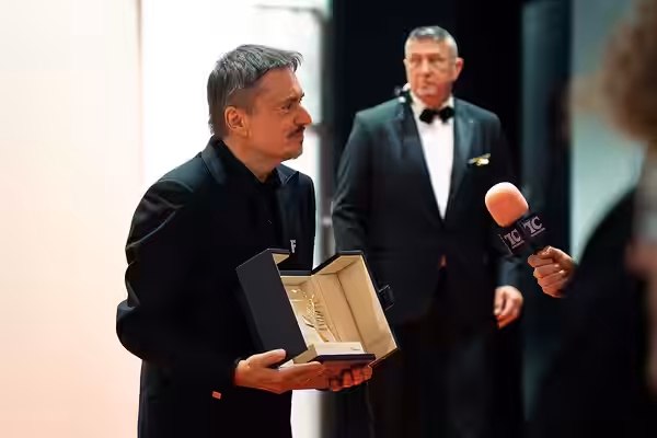 Cristian Mungiu, winner of the Palme d'Or for "Fjord" speaks during the Palme d'Or winners press conference at the 79th annual Cannes Film Festival at Palais de (2026)