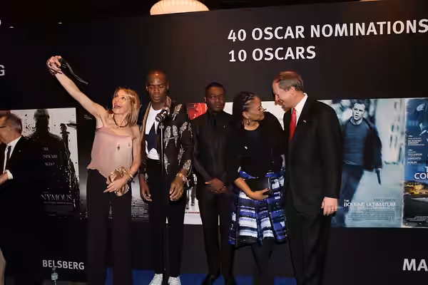 Ambassador and Mrs Emerson welcome Ava DuVernay the director and actor David Oyelowo from the film Selma to the reception (2015)