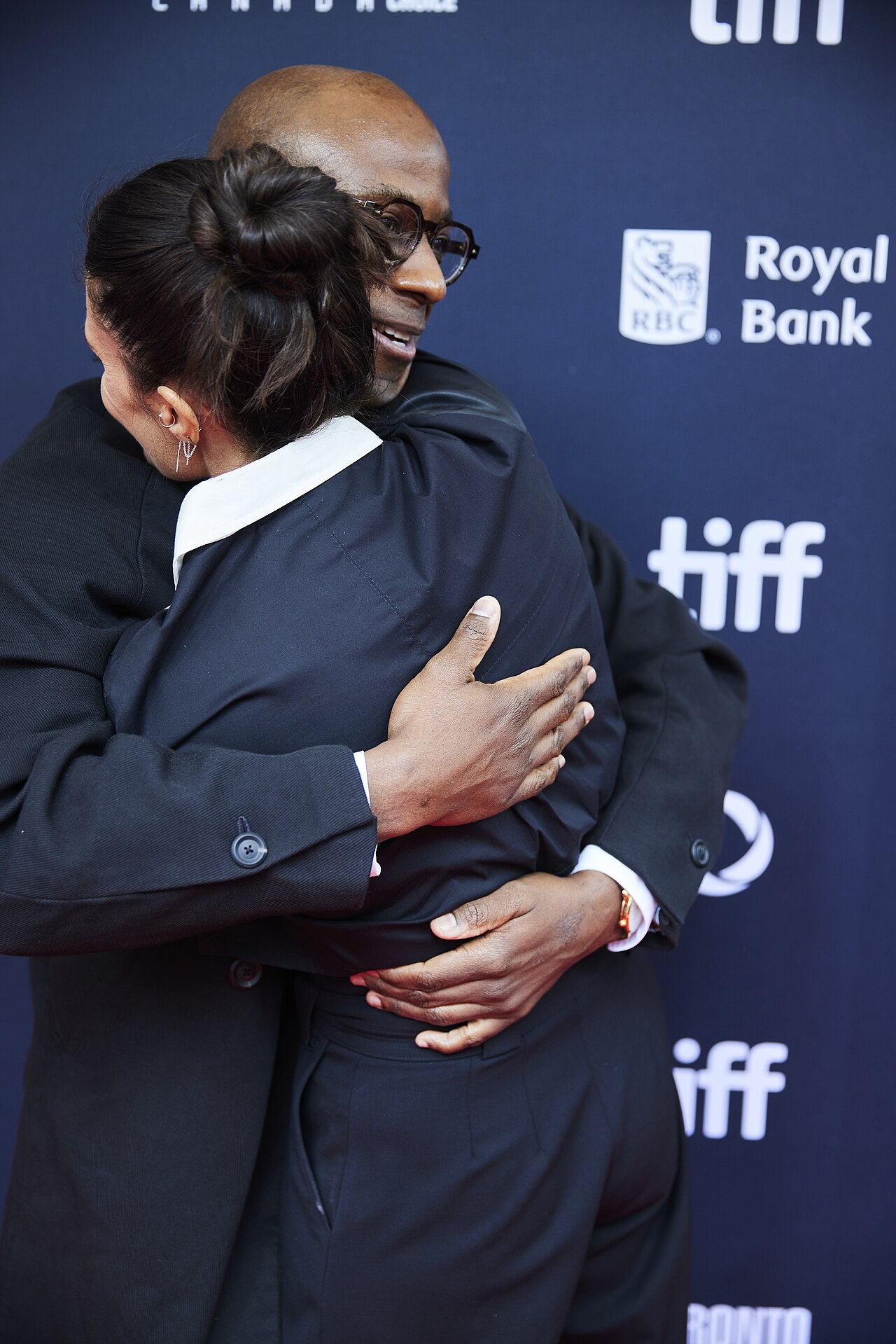 Rachel Morrison and Barry Jenkins embrace at the premiere of "The Fire Inside" during the 2024 Toronto International Film Festival
