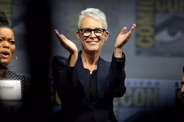 Jamie Lee Curtis speaking at the 2018 San Diego Comic Con International, for "Halloween", at the San Diego Convention Center in San Diego, California. Please at