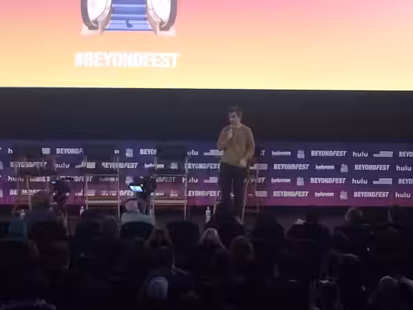 Nathan Fielder moderating the Mister America panel. (2019)