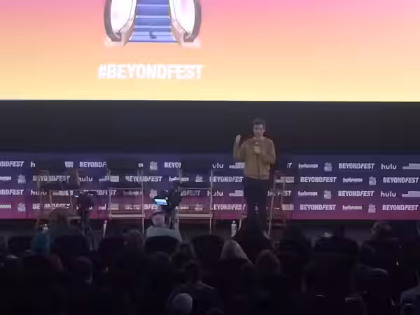 Nathan Fielder moderating the Mister America panel. (2019)