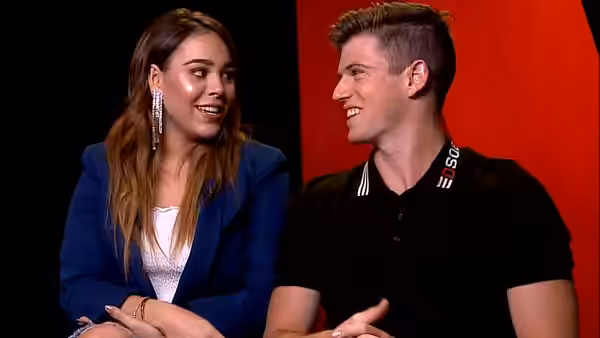 Danna Paola and Miguel Bernardeau during an interview on the serie Élite, on September 23, 2018.