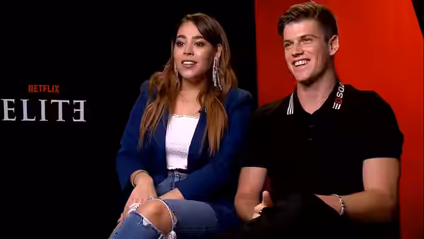 Danna Paola and Miguel Bernardeau during an interview on the serie Élite, on September 23, 2018.