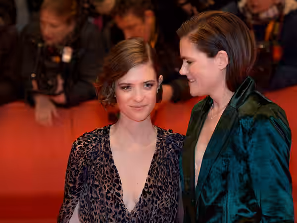 The German actresses Liv Lisa Fries and Fritzi Haberlandt on the red carpet of the Berlinale 2017 opening film