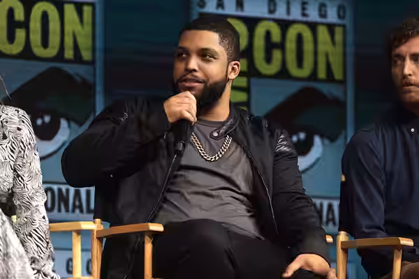 O'Shea Jackson Jr. speaking at the 2018 San Diego Comic Con International, for "Godzilla: King of the Monsters", at the San Diego Convention Center in San Diego