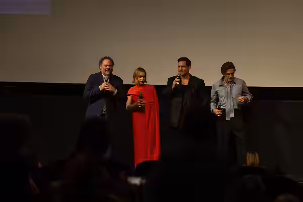 Drake Doremus, Emilia Jones, and Édgar Ramírez at the Next Life premiere during the 2026 Tribeca Festival.