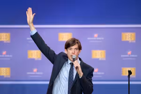 Comedian John Mulaney performs during the comedy show in celebration of the 75th anniversary of the USO and the 5th anniversary of Joining Forces at Joint Base  (2016)