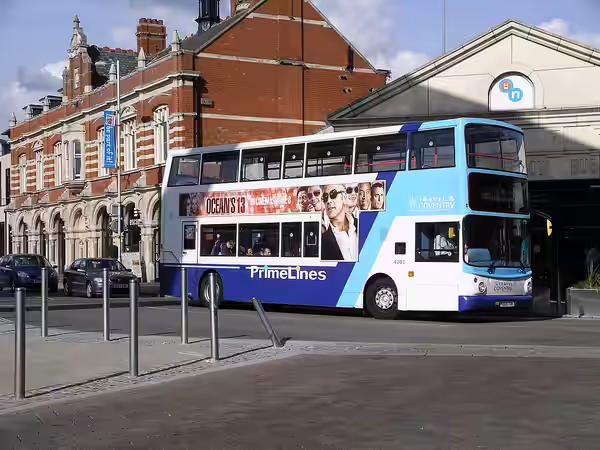 Travel Coventry 4203 (Y809 TOH), a Dennis Trident/Alexander ALX400, passing the front of Pool Meadow Bus Station, Coventry, on route 13A. (2007)