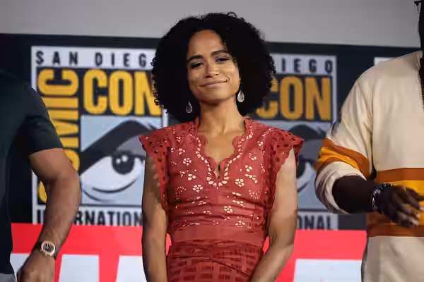 Lauren Ridloff speaking at the 2019 San Diego Comic Con International, for "The Eternals", at the San Diego Convention Center in San Diego, California. Please a