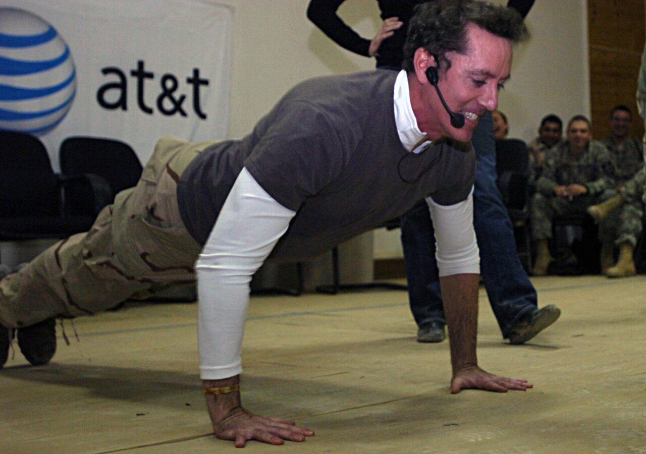 Comedian Michael McDonald does pushups during a comic sketch performed by several comedians visiting Forward Operating Base Warhorse, Iraq, Dec. 29. The comedia (2007)