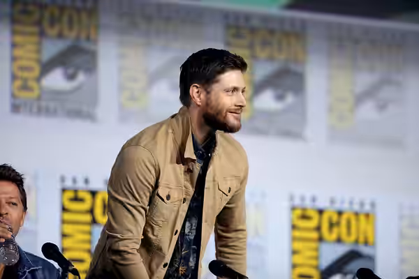 Jensen Ackles speaking at the 2019 San Diego Comic Con International, for "Supernatural", at the San Diego Convention Center in San Diego, California. Please at