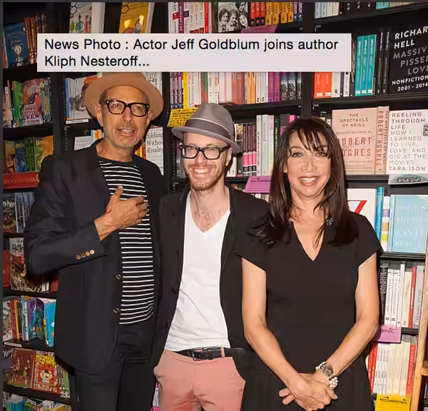 Jeff Goldblum, Kliph Nesteroff, and Illeana Douglas attend a book event in Hollywood. (2015)