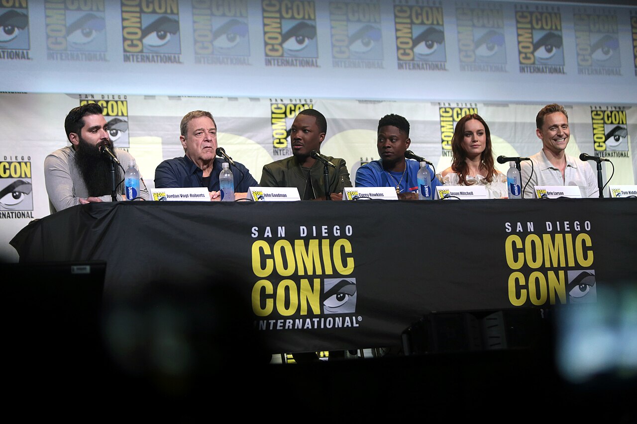 Jordan Vogt-Roberts, John Goodman, Corey Hawkins, Jason Mitchell, Brie Larson and Tom Hiddleston speaking at the 2016 San Diego Comic Con International, for "Ko
