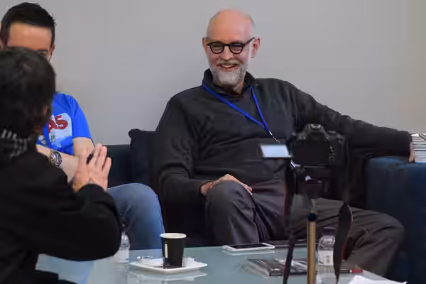 L'autor nord-americà de còmic underground Daniel Clowes és entrevistat durant el 37. Còmic Barcelona, 2019.