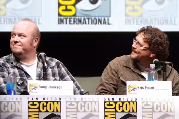 Cody Cameron and Kris Pearn speaking at the 2013 San Diego Comic Con International, for "Cloudy with a Chance of Meatballs 2", at the San Diego Convention Cente