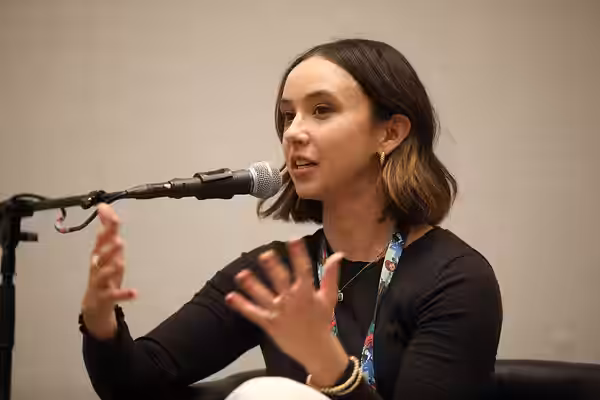 Britt Baron speaking with attendees at the 2024 Game On Expo at the Phoenix Convention Center in Phoenix, Arizona. Please attribute to Gage Skidmore if used els