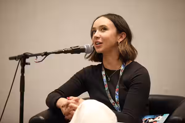 Britt Baron speaking with attendees at the 2024 Game On Expo at the Phoenix Convention Center in Phoenix, Arizona. Please attribute to Gage Skidmore if used els