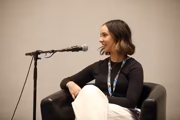 Britt Baron speaking with attendees at the 2024 Game On Expo at the Phoenix Convention Center in Phoenix, Arizona. Please attribute to Gage Skidmore if used els
