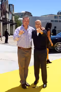 Chris Miller and Jeffrey Katzenberg at Puss in Boots premiere at Moore Park, Fox Studios in Sydney, Australia. (2011)