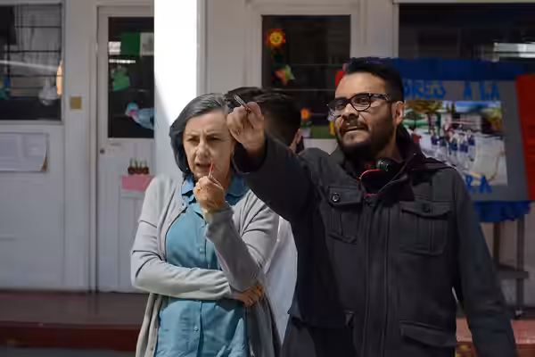 Marcelino Islas y Verónica Langer en el rodaje de Clases de Historia (2014)