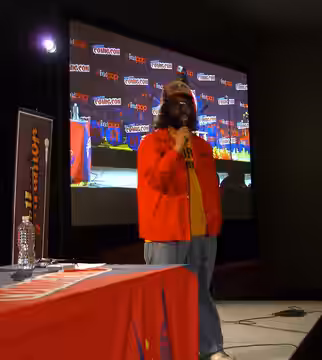 Actor/comedian Judah Friedlander performs during the CollegeHumor presentation on Day 2 of the 2012 New York Comic Con, Friday October 12, 2012 at the Jacob K. 