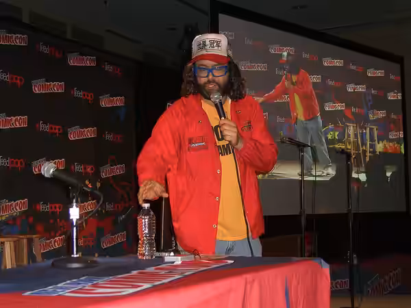 Actor/comedian Judah Friedlander performs during the CollegeHumor presentation on Day 2 of the 2012 New York Comic Con, Friday October 12, 2012 at the Jacob K. 