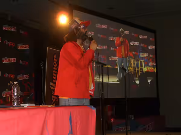 Actor/comedian Judah Friedlander performs during the CollegeHumor presentation on Day 2 of the 2012 New York Comic Con, Friday October 12, 2012 at the Jacob K. 