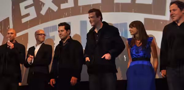 John Hamburg, Larry Levin, Paul Rudd, Jason Segel, Rashida Jones, and Jon Favreau at the Austin, TX premiere of I Love You, Man (2009)