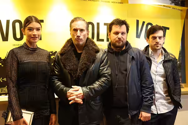 Anna Bederke, Benno Fürmann, Surho Sugaipov und Sascha Alexander Gersak bei der NRW-Premiere von "Volt", Januar 2017.