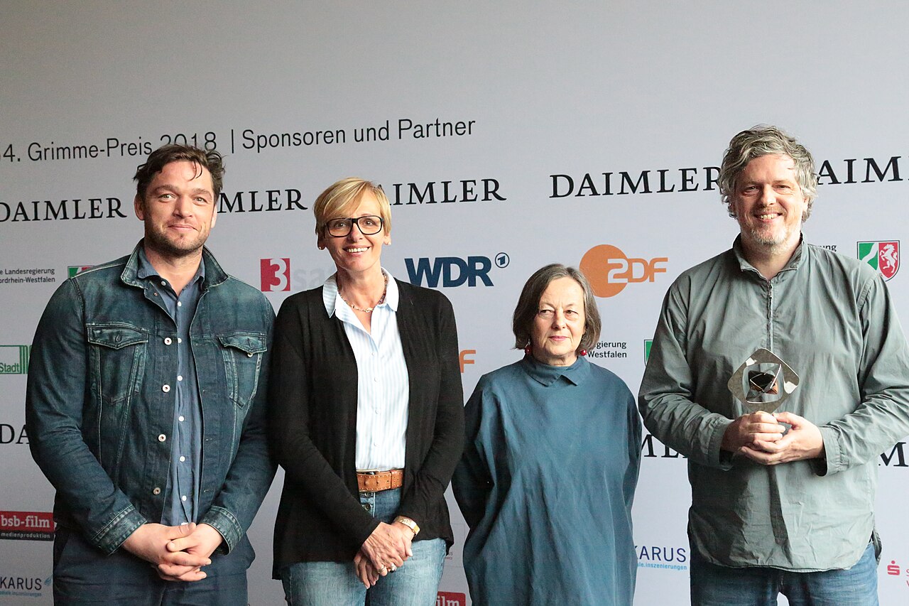 Ronald Zehrfeld, Petra Heim, Heide Schwochow, Matthias Glasner beim Grimme-Preis 2018, am 13.04.2018 in Marl.