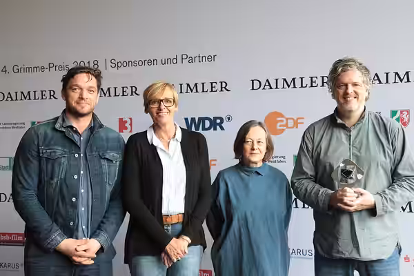 Ronald Zehrfeld, Petra Heim, Heide Schwochow, Matthias Glasner beim Grimme-Preis 2018, am 13.04.2018 in Marl.