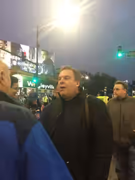 Comedian Jeff Garlin among the crowd outside of Wrigley Field ahead of the Game 4 of the 2016 World Series. Garlin later gave a pre-game pep rally to the crowd 
