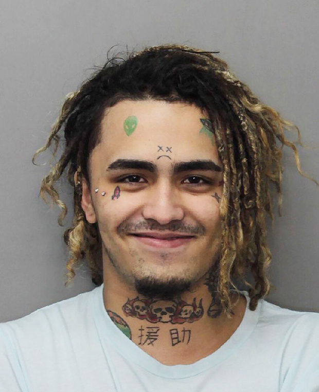 A mugshot of Gazzy Garcia, better known as rapper Lil Pump, after being arrested at a Miami airport for disorderly conduct in December 2018.