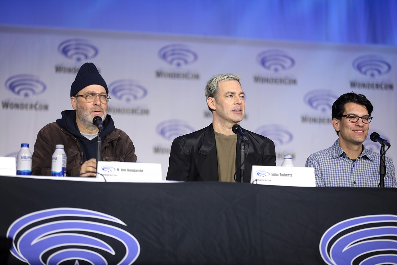 H. Jon Benjamin, John Roberts and Dan Mintz speaking at the 2022 WonderCon, for "The Bob's Burgers Movie", at the Anaheim Convention Center in Anaheim, Californ