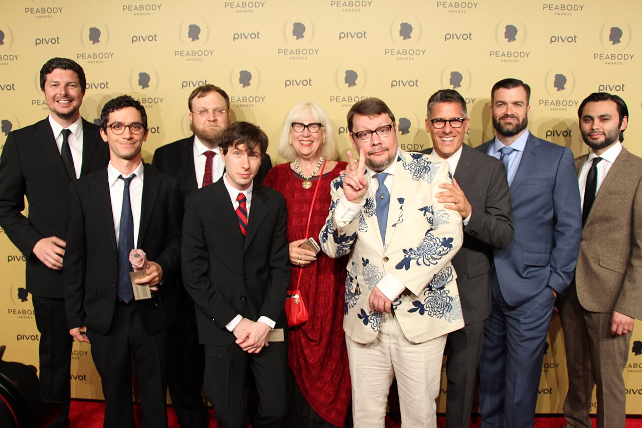 The Adventure Time team on the red carpet, including Kent Osborne, Tom Herpich, Pendleton Ward, Patrick McHale, Betty Ward, Jack Pendarvis, Rob Sorcher, Curtis