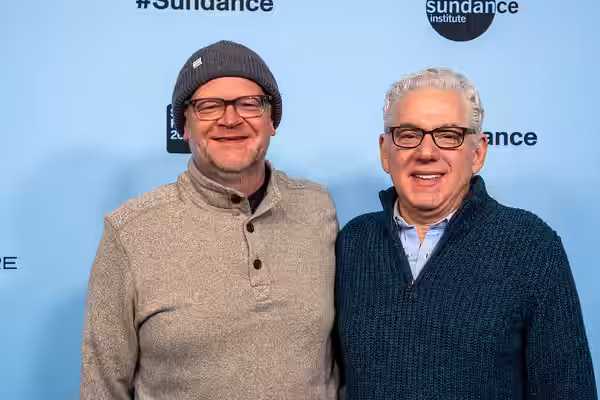Adam Montgomery and Roberty May at the 2025 Sundance Film Festival for Bucks County, USA