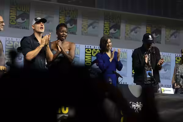 Andrew Lincoln, Danai Gurira, Lauren Cohan and Jeffrey Dean Morgan speaking at the 2018 San Diego Comic Con International, for "The Walking Dead", at the San Di