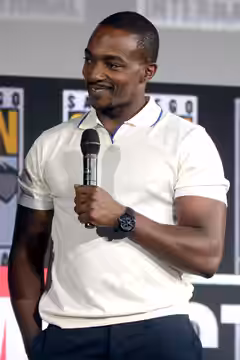 Anthony Mackie speaking at the 2019 San Diego Comic Con International, for "The Falcon and the Winter Soldier", at the San Diego Convention Center in San Diego,
