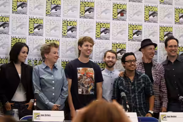 Cast of the Napoleon Dynamite film and television series at the 2011 San Diego Comic-Con International in San Diego, California, including Tina Majorino, Sandy 