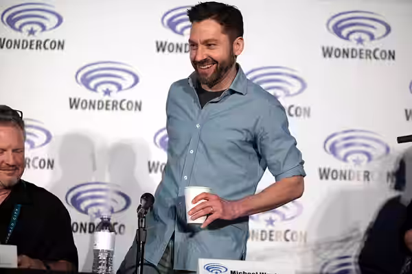 Michael Weston speaking at the 2016 WonderCon for Houdini and Doyle at the Los Angeles Convention Center in Los Angeles, California.